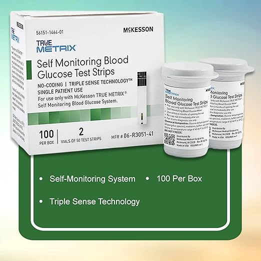 McKesson 06-R3051-41 True Metrix Self Monitoring Blood Glucose Test Strip, Box of 100