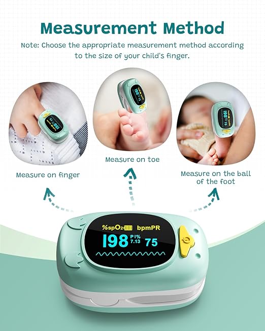 Children Pulse Oximeter Fingertip Pulse Oximeter for Kids Child Blood Oxygen Monitor Portable Blood Oxygen Saturation Monitor SpO2 Finger Pulse Oximeter Included With AAA Battery
