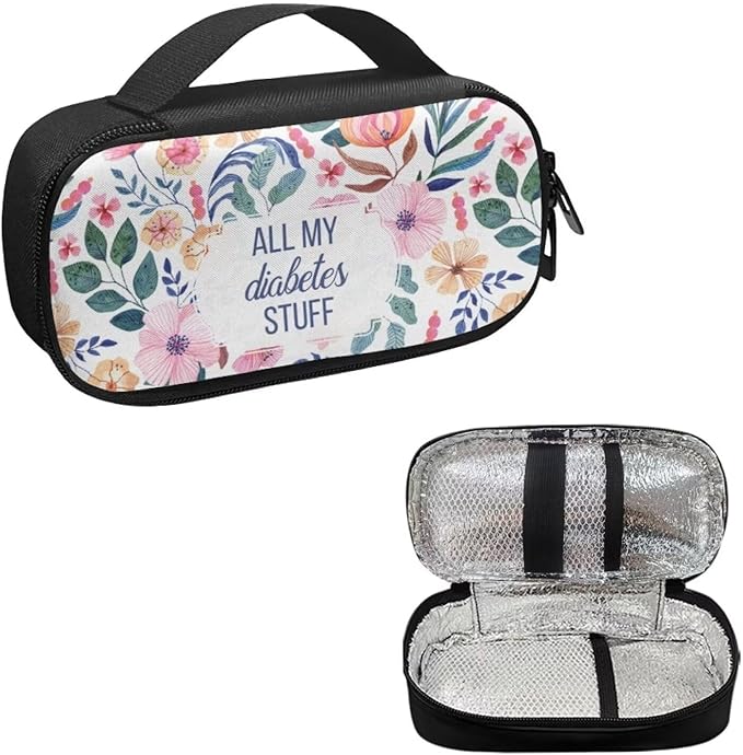 Rnyleeg All My Diabetes Stuff Insulin Cooler Travel Case Diabetic Medication Insulated Cool Organizer for Blood Sugar Test Strips, Medication, Glucose Meter, Pills, Tablets