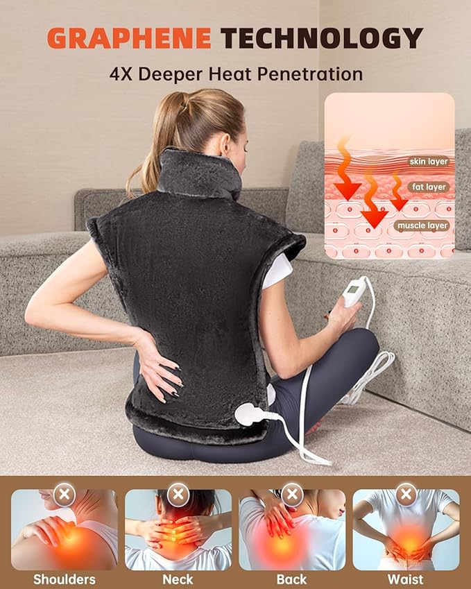 Graphene-Infused Heating Pad for Neck Shoulder and Back,Birthday Gifts for Women Men Dad, Weighted Electric Neck Shoulders Heat Pad for Pain Relief, 24"x33", ETL Certified
