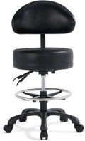 Swivel Rolling Stool Round Chair,Thick Sturdy Padding,Adjustable Stool with Wheels for Doctor,Medical,Massage Salon,Office,Shop(with New Back, Black)