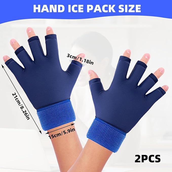 2pcs Finger Arthritis Compression Hand Ice Pack Gloves for Pain Relief, Adjustable Blue Wrist Ice Pack for Hot & Cold Therapies, Reusable Finger Ice Gloves Sleeve for Tendinitis, Carpal Tunnel