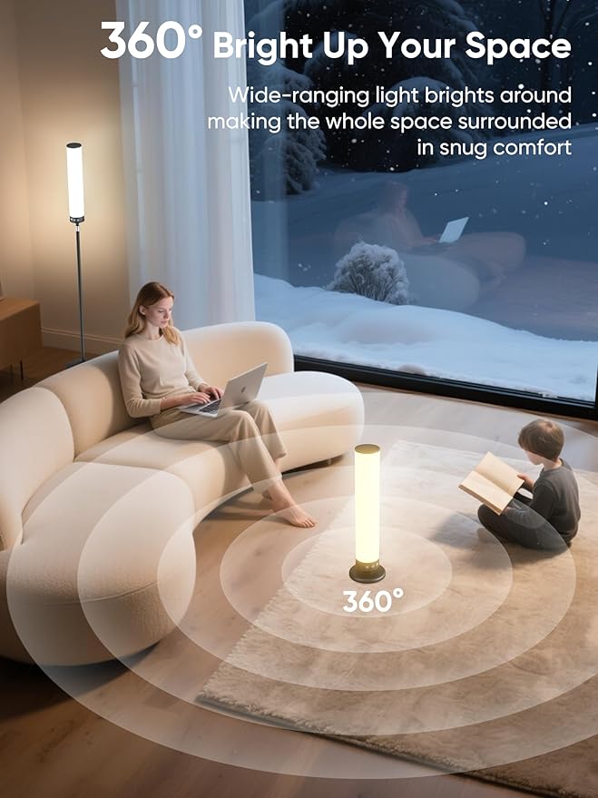Light Therapy Lamp 10000 Lux Happy Therapy Light with Remote, 2-in-1 Pedestal to Tabletop Full Spectrum Daylight Lamp with Adjustable Color/Brightness/Timer, Memory Function,36W, Dull Black