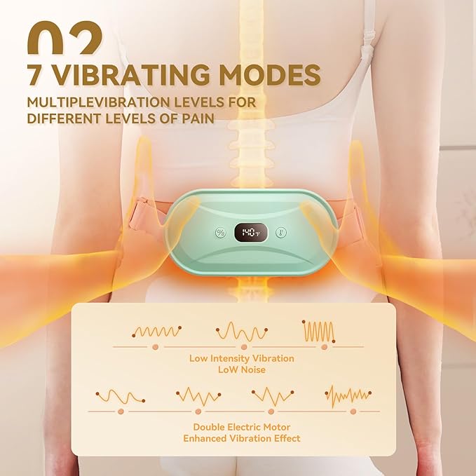 Portable Electric Heating Pad for Period Cramps, Menstrual Heating Pads with 7 Heat Levels and 7 Vibrating Modes for Women Stomach Pain Relief