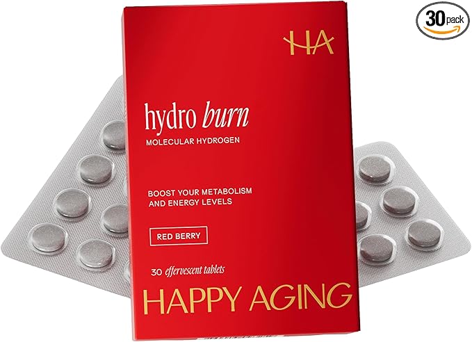Happy Aging Hydro Burn H2 Molecular Hydrogen Water Tablets|Clean Energy & Metabolic Support| Molecular Hydrogen with Magnesium| Fast-Dissolving, Keto Antioxidant|30 Red Berry Tablets