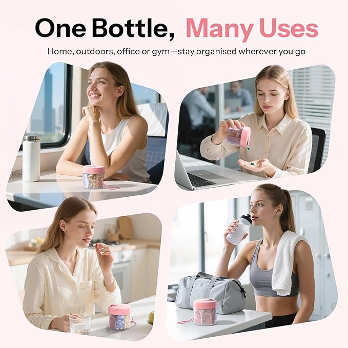 Betife Cute Pill Dispenser with 7 Extra Large Compartments, XL Portable Pill Bottle Organizer 7 Day with Wide Opening for Easy Use, Anti-Mix Pill Organizer for Travel, BPA-Free Large Pill Container