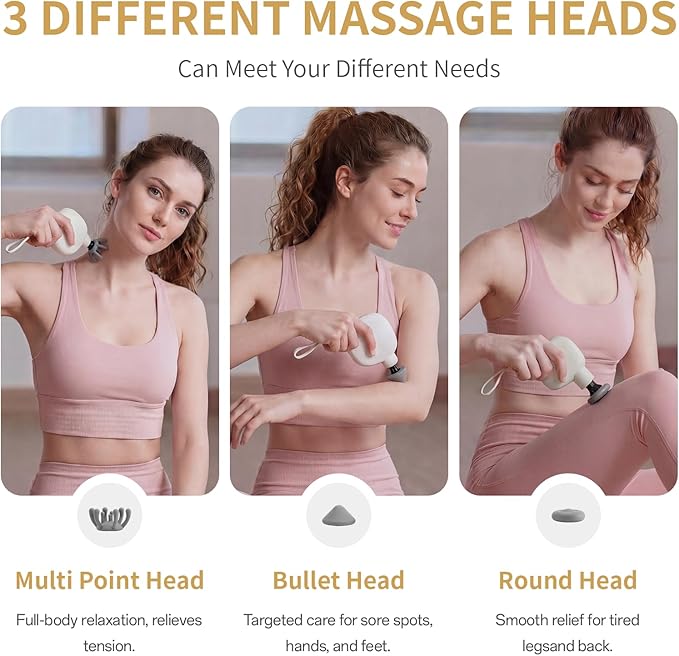 Mini Massage Gun Deep Tissue with 3 Heads, 80% Smaller Percussion Handheld Muscle Massager for Full Body Relief, 0.4lbs Portable Massage Gun with 4 Speeds for Travel, Home, Gifts for Women & Men