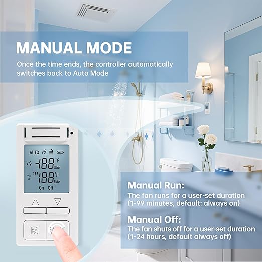 Smart Humidity Sensor Switch, Ortis Auto Bathroom Fan Control with Real-Time LCD Display, for Bathroom Basement Garage Moisture Protection, Neutral Wire Required