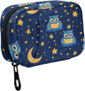 Fustylead Cute Blue Owls Moon Stars Night Sky Doodle Pill Organizer and Storage Weekly with Zipper, Removable Pill Box Portable Medicine Organizer for Vitamin Fish Oil Supplement