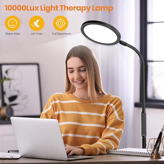 LASTAR 10000 Lux Sun Light with Remote & Touch Control, UV-Free Sunlight Lamp, Sun Lamp with 360° Flexible Neck/4 Colors/5 Brightness/Timer/Memory