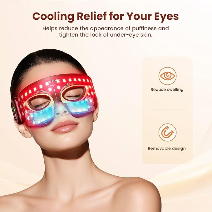 Red Light Therapy for Eyes, Infrared Red Light Therapy for Eye Bag, No Light Leakage 630nm Red Light & 850nm Infrared Red Light Therapy Device for Wrinkles, Red Light Eye Mask with Rechargeable Remote