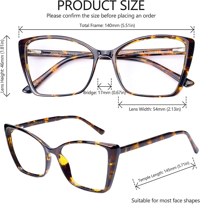 2 Pack Blue Light Blocking Glasses for Women, Oversized Trendy Cat Eye Computer Gaming Glasses Anti Glare & UV Glare RF6204 (Clear + Coco Tortoise Cateye Frame)