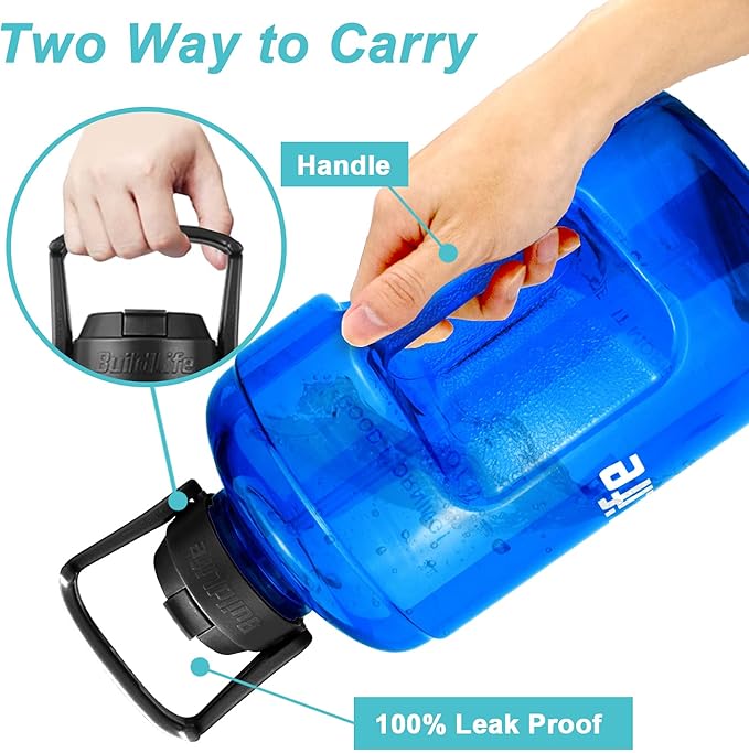 QuiFit 1 Gallon Water Bottle - with Straw & Motivational Time Marker Leak-Proof BPA Free Reusable Gym Sports Outdoor Large(128OZ/73OZ) Capacity Water Jug