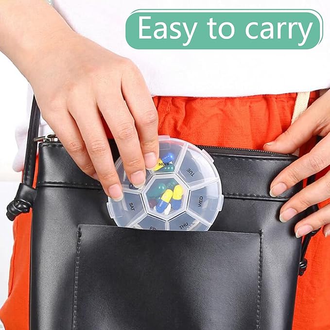 Pill Organizer, INVODA Pill Case7 Day Transparent Pill Box Weekly Pill Planner Remark from Sunday to Saturday Pill Container with7 Compartments (2 Pack)