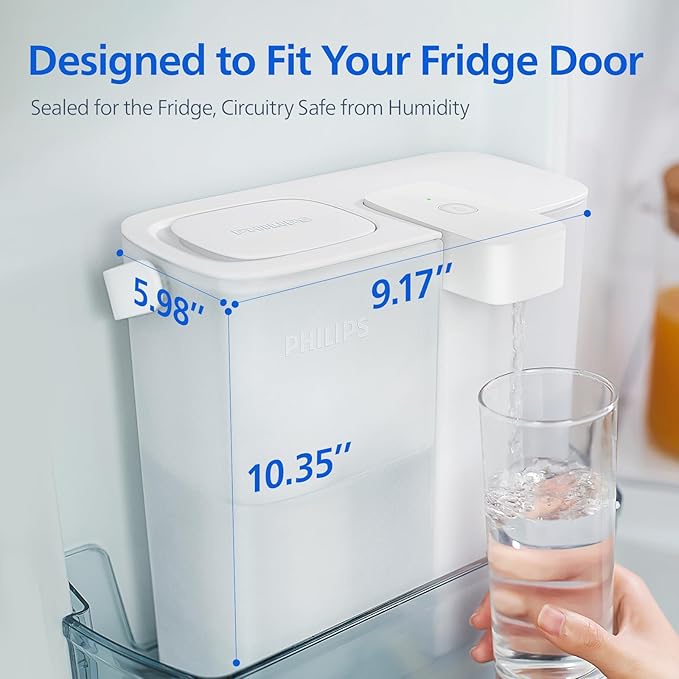PHILIPS 12 Cup Water Filter Pitcher with Plus Filter - ADD5902, Rechargeable Water Dispenser, Water Purifier Filter for Fridge Door, 1 Plus Filter for 3 Months/60 Gallons, Reduces Lead & 46 impurities