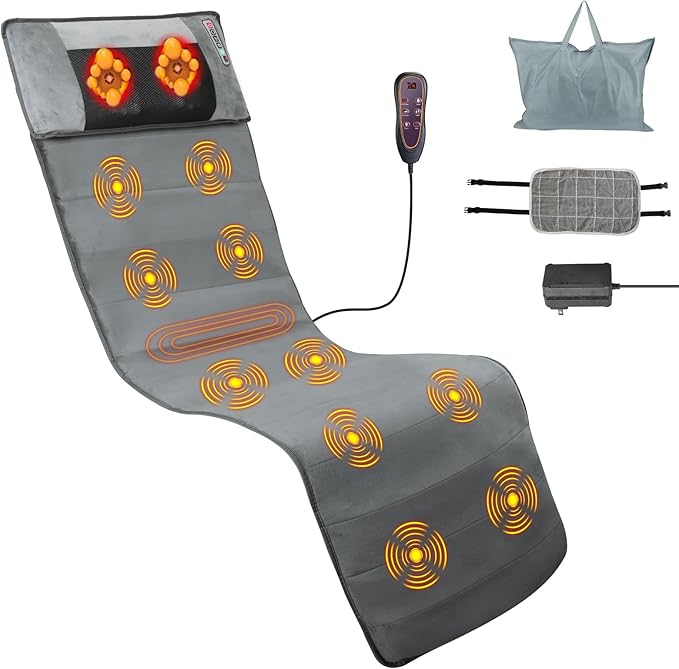 Full Body Massage Mat with Heat, 10 Vibration Nodes Massage Chair Pad with 3 Heating Levels, Anti-Slip Bottom, Relaxation Seat Back Massager with Head Neck Pillow for Home Office