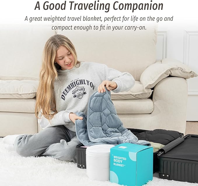 Wemore Weighted Lap Blanket 7lbs for Adults, Small Weighted Blanket Throw for Travel, Soft Weighted Lap Pad for Relaxation, Calming, Napping and Sleeping, Machine Washable, Light Grey 29" x 24"
