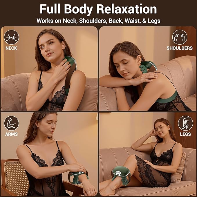 Neck Massager with Heat, Bionic Deep Tissue Shiatsu Kneading, Cordless Rechargeable Hands‑Free Wearable for Muscles, Home Office Back and Shoulder Massagers with Fingers