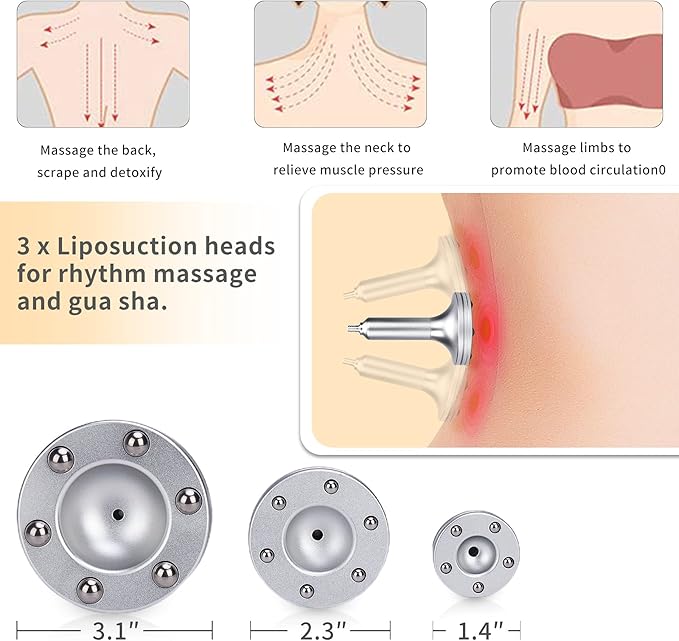 Yofuly Vacuum Therapy Machine, Multifunctional Vacuum Therapy Cupping Machine, Vacuum Cupping Machine with 30 Vacuum Cups and 3 Gua Sha Handles | 0-70 cmHg