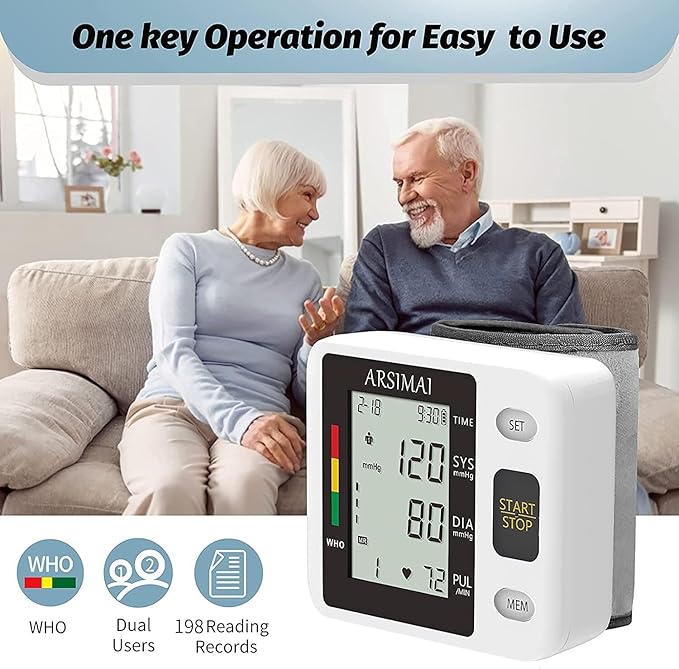 Wrist Accurate Automatic High Blood Pressure Monitors Portable LCD Screen Irregular Heartbeat Monitor with Storage Case and Adjustable Cuff Powered by Battery - Black