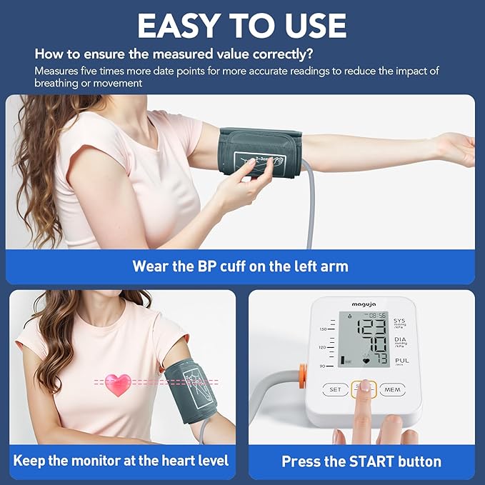 Blood Pressure Monitor, maguja Blood Pressure Monitors for Home Use, Automatic Digital Upper Arm BP Machine with Blood Pressure Cuff, 2 Users