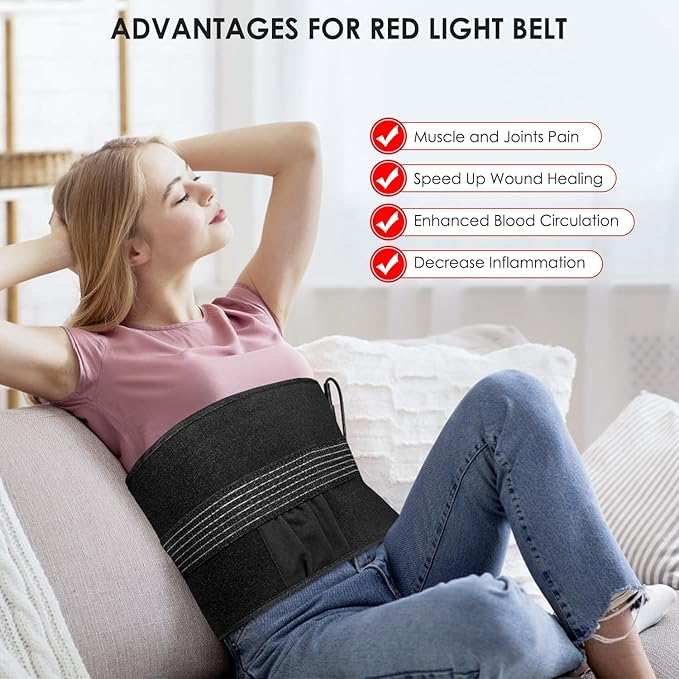Red Light Therapy for Body, 31.5" x 12" Large Red Light Therapy Belt Pad for Back Belly Shoulder Muscle Pain Relief, Portable 660nm 850nm Home Heating Light Therapy Wrap Belt