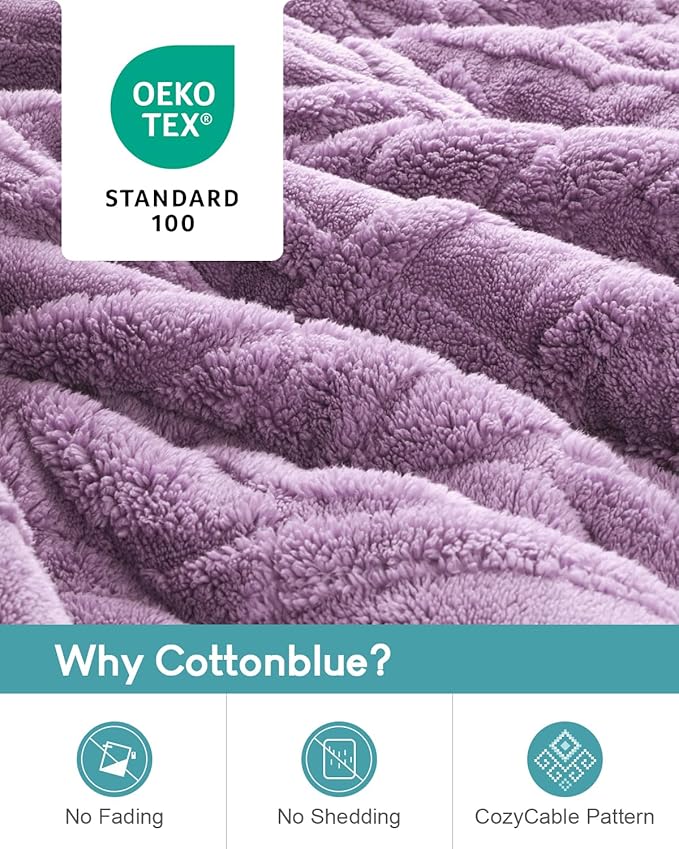 Cottonblue Jacquard Weighted Blanket 15lbs for Adults Twin Full Size, Soft Fuzzy Sherpa Fleece Weighted Throw Blankets 48x72 in for Relax and Sleep, Cozy Heavy Bed Blankets with Glass Beads, Purple