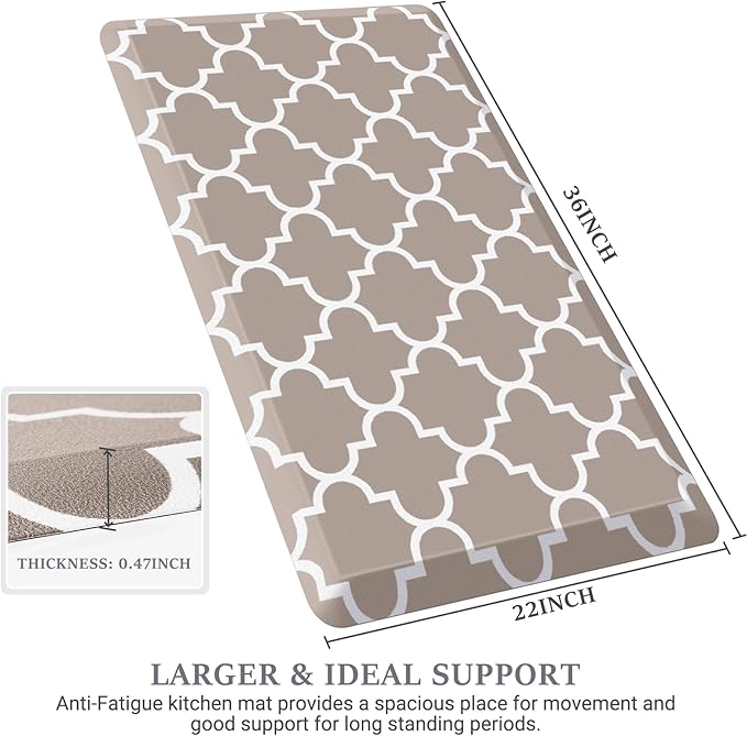 WISELIFE Anti Fatigue Floor Mat - 4/5 Inch Thick Kitchen Mat Non Slip Waterproof Heavy Duty Ergonomic Comfort Mat Durable for Home, Office, Sink, Laundry,(22" x 36", Khaki)
