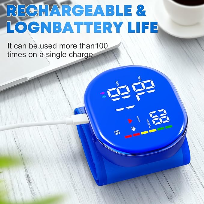 Rechargeable Wrist Blood Pressure Monitor for Home Use, Automatic BP Machine with LED Display, Dual Users ×120 Memory, One-Button Operation & Adjustable Cuff, Portable Carrying Case Included