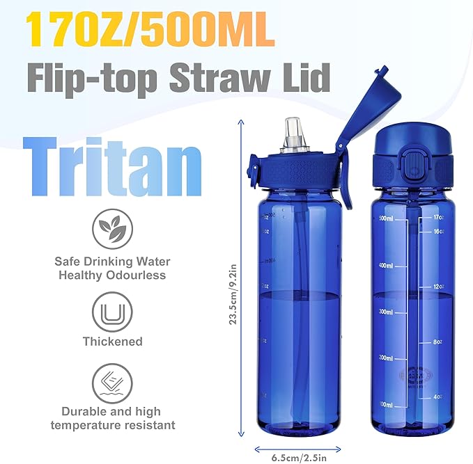 GOPPUS 17oz Kids Water Bottle for School -Straw, Leak-Proof Tritan Sports Bottle Time Marker Reusable for Girls Boys