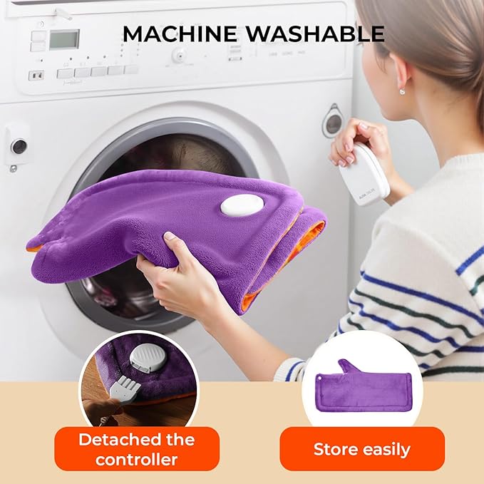 VAAGHANM Heating Pad: Electric Heat Pad for Neck & Shoulders & Back - Weighted Instant Heating Pads-6 Heat Options & 6 Auto Timer Mode -Purple