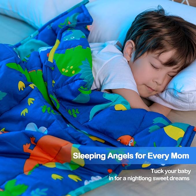 Sivio Weighted Blanket - All-Natural 100% Cotton Heavy Blanket 7 lbs 41 x 60 inches, Breathable Cooling Soft Cotton Throw Blanket for Calm Sleeping for Home and School Nap, Blue Dinosaur