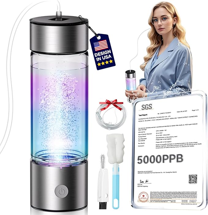 6.0 Upgrade Hydrogen Water Bottle & Hydrogen Absorption 【SGS Certification - 5000PPB】 Hydrogen Water Bottle 【NO.1-24-Hour Hydrogen Lock】 2026 SPE PEM Technique, Double Hydrogen Content - Silver