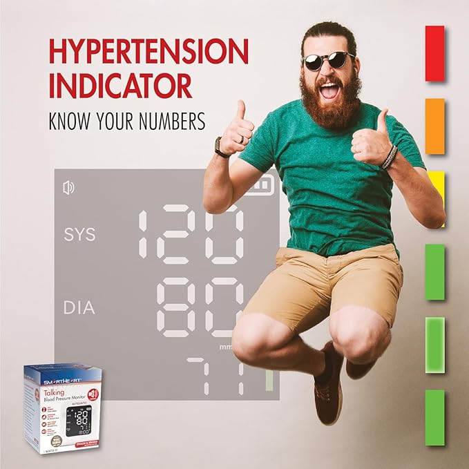 SmartHeart Blood Pressure Monitor | Wide-Range Upper Arm Cuff | Audible English Spanish Instructions and Results for Visually Impaired | 199-Reading Memory
