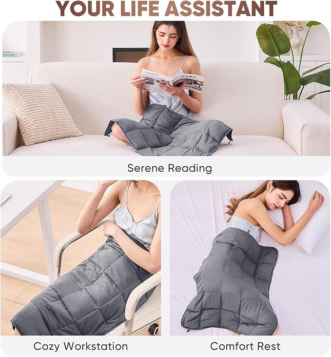 Weighted Lap Blanket for Adults 5lbs, 29"x33" Cooling Heavy Throw Blanket, Portable Travel Weighted Blankets, Soft Small Blankets Gift for Sleeping, Grey