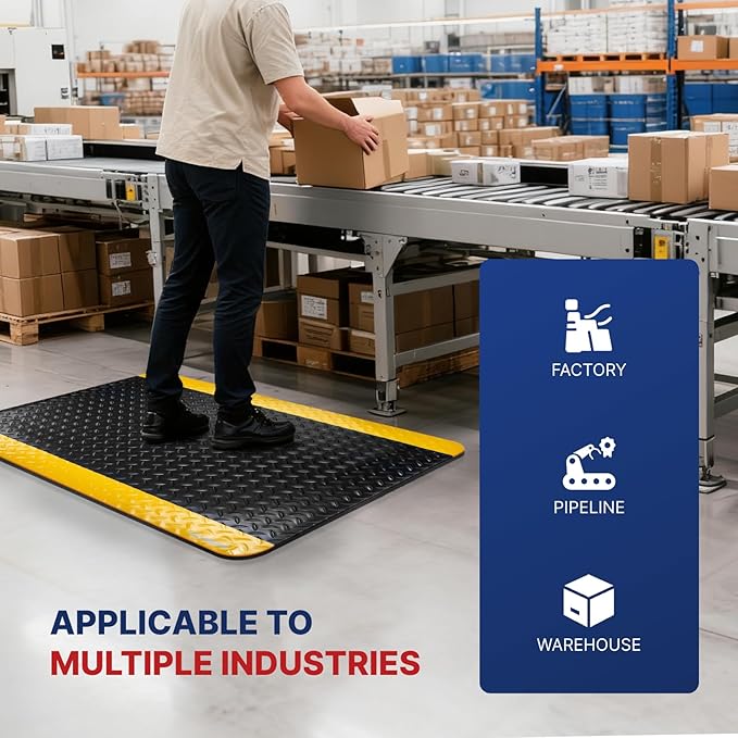 NORTHSKY Olympia Anti Fatigue Mat Industrial, Standing Mat, Yellow Border Safety, 8 x 3 ft, 15/16" Thick, Advanced High-Density Memory Foam, for Workshop Workstations, Laboratory Benches