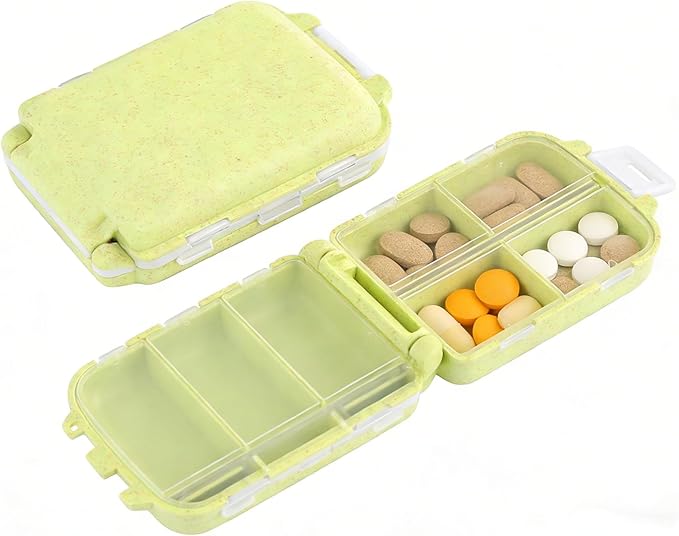 Cabilock Portable Medicine Box 2-Pack Foldable Three-Layer Pill Organizer with 8 Compartments Travel Case for Vitamins Supplements and Small Items