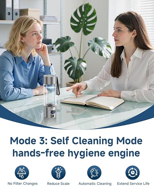 Hydrogen Water Bottle - 5000 PPB in 8 Minutes, Cyclic Mode for 8 Hours, Self Clean, Aluminum & Glass, for Travel Sports Office Home, Gift for Father Mom Family Friends Clients(Grey, 12Oz)