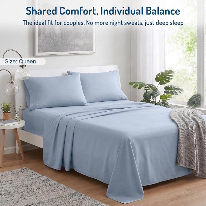 Degrees of Comfort Coolmax® Cooling Bed Sheets Queen Size for Hot Sleepers, Moisture Wicking Sheet Set for Night Sweats, Deep Pocket, Ultra Soft, Cozy for All Seasons, Light Blue 4 Pieces