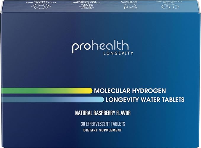 ProHealth Molecular Hydrogen Longevity Water Tablets Natural Raspberry Flavor | Clinically Studied | Third-Party Tested | 80 mg, 30 Tablets