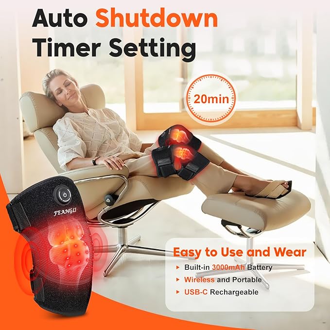 Red Light Therapy for Knee Brace, Knee Heating Pad for Pain Relief, Cordless Infrared Light Therapy Knee Wrap, 660nm & 850nm Red for Body/Joint/Shoulder/Elbow, Gifts for Women Men (2 PCS)