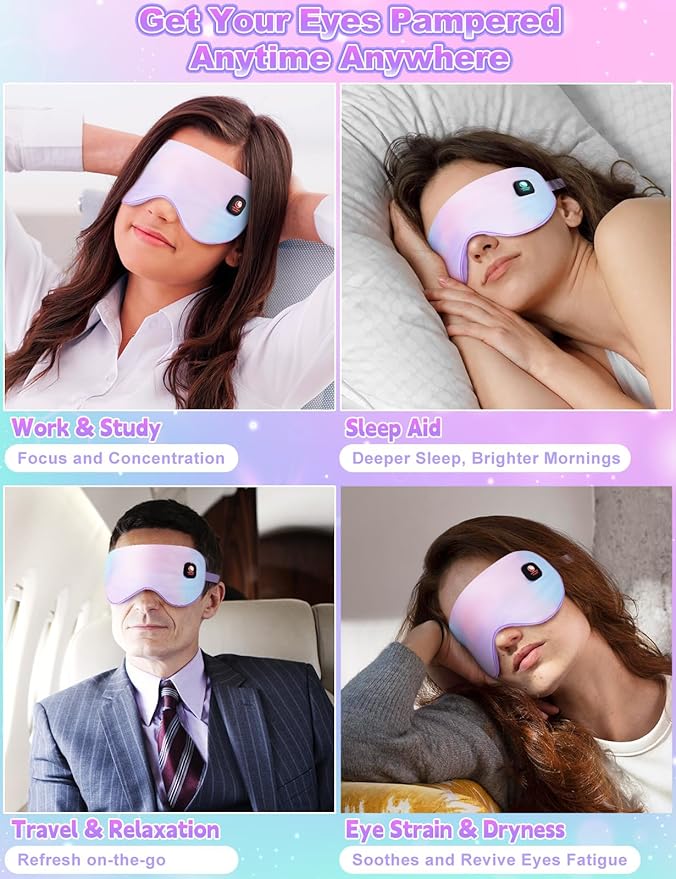 Heated Eye Mask-Cordless Warm Eye Compress Heated Eye Mask for Dry Eyes, Blepharitis,Light Blocking Heat Eye Mask for Men Women, Electric Warm Eye Mask for Airplane Sleeping for Travel (Colorful)