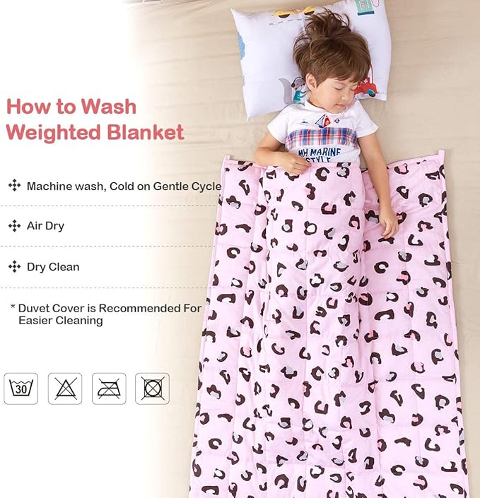 Sivio Weighted Blanket - 100% Cotton Weighted Blanket 3 lbs 36 x 48 inches, Washable Breathable Soft Heavy Blanket for Home and School Nap, Pink Leopard