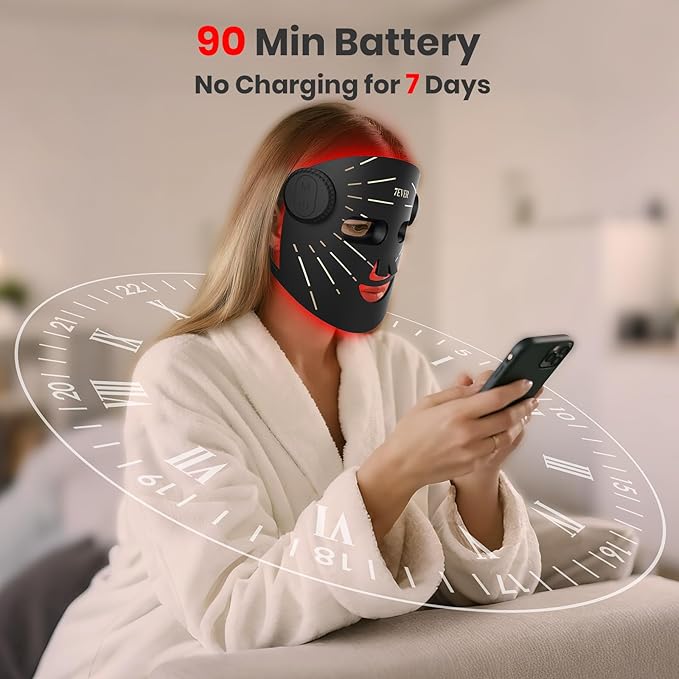 Red Light Therapy for Face,4 Modes Portable LED Face Mask, Red and 850nm Infrared Light Mask,15-Min Timer，256 LED Beads,Rechargeable for At-Home & Travel