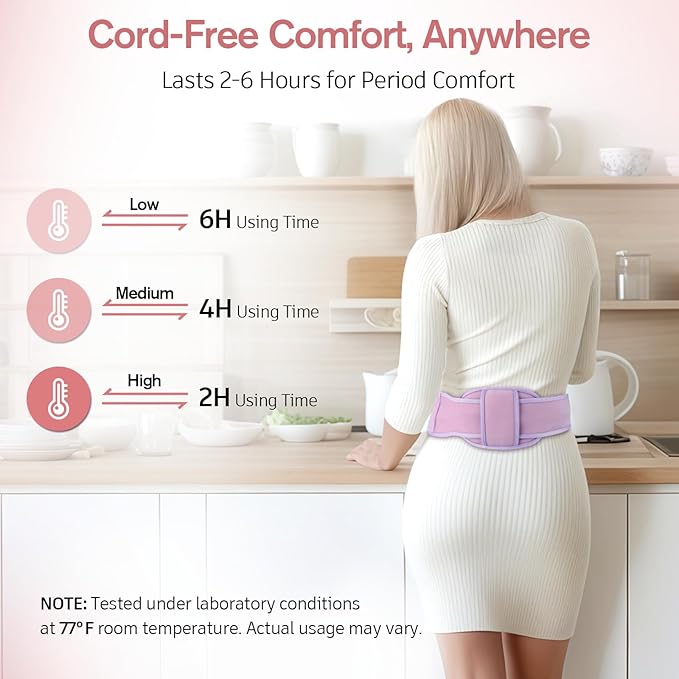 Comfytemp Portable Belly and Back Heating Pad for Period Soothing, FSA Eligible HSA Cordless Dual-Zone Menstrual Heating Pad Wearable Belt for Abdomen Waist Wireless, 3 Timer&Heat, Girl Women Daughter