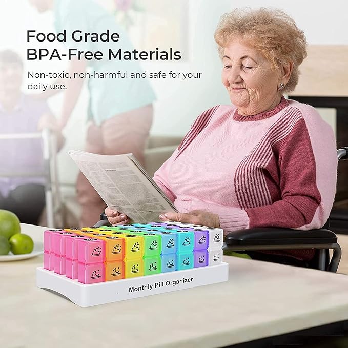 Monthly Pill Case 2 Times A Day, Daily Pill Box Organizer Large Capacity Pill Holder Morning and Night, Portable Bpa Free Food Grade Pill Holder for Vitamins, Supplements, Medication