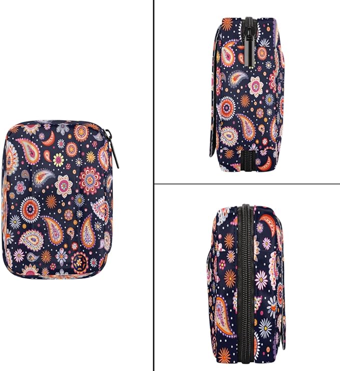 Colorful Ethnic Paisley Pill Case Travel Pill Organizer Weekly 7 Day Portable with Zipper Medicine Box Pill Case for Vitamins, Birth Control,Fish Oils,Medication, Supplements