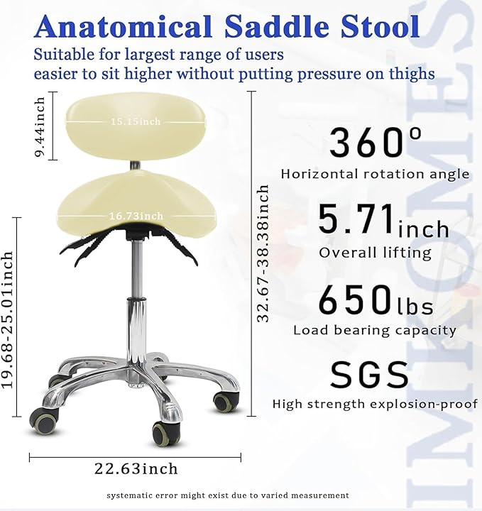 Saddle Stool with Wheels,3-Way Function Rolling Stool with Back Support,Ergonomic Stool Saddle Stool for Hair Stylist for Dentist Salon Tattoo