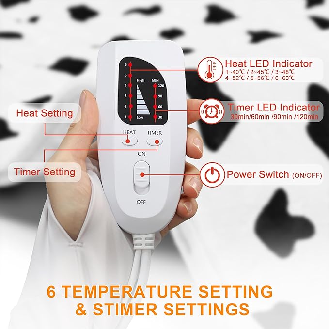Deepsoon Heating Pad,Electric Heating Pads for Back,Neck,Abdomen,Moist Heating Pad for Shoulder,Knee,Arms,Legs,Dry/Moist Heat & Auto Shut Off,Christmas Gifts for Men and Women,White Black,24x12 Inch