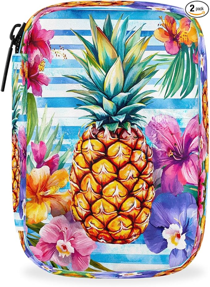 Tropical Pineapple Fruit Pill Case Travel Pill Organizer Weekly 7 Day Portable with Zipper Medicine Box Pill Case for Vitamins, Birth Control,Fish Oils,Medication, Supplements